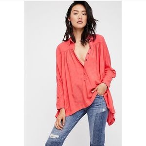 Free People “Lovely Day” Coral Button Up Tunic